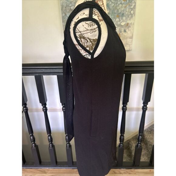 Kensie Shift Dress Womens XS‎ Black Ruffle Neck Sleeveless with pockets - Picture 3 of 6